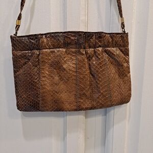 Vintage Brown Genuine Snakeskin Crossbody Clutch Bag